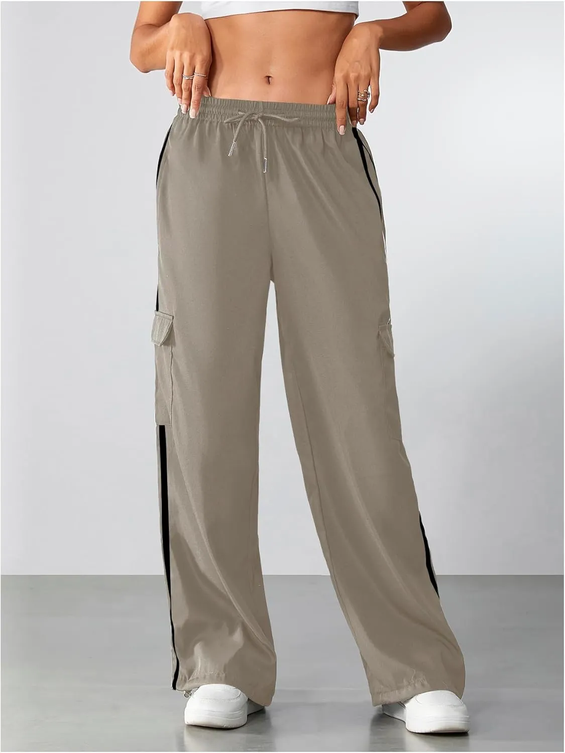 SOLY HUX Women's Cargo Sweatpants Wide Leg Baggy Parachute Pants Y2K High Waisted Track Pants Streetwear