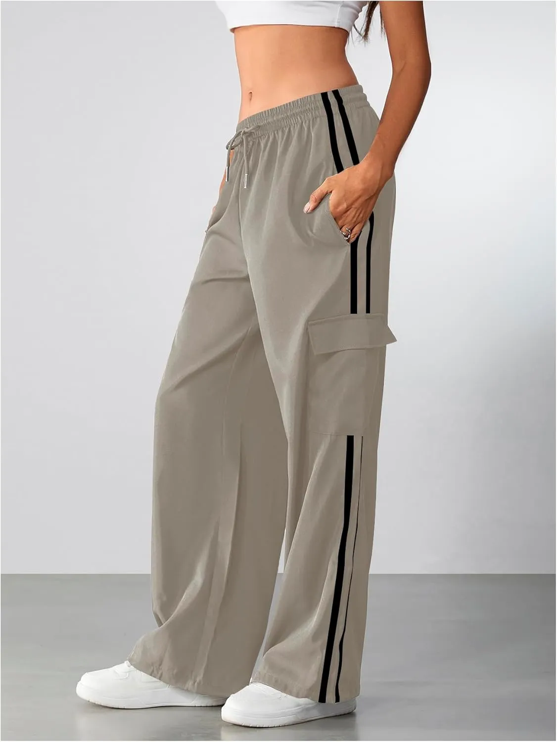 SOLY HUX Women's Cargo Sweatpants Wide Leg Baggy Parachute Pants Y2K High Waisted Track Pants Streetwear