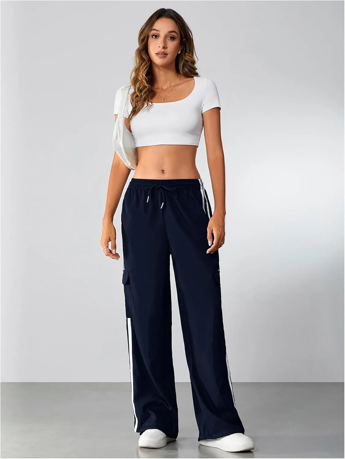 SOLY HUX Women's Cargo Sweatpants Wide Leg Baggy Parachute Pants Y2K High Waisted Track Pants Streetwear