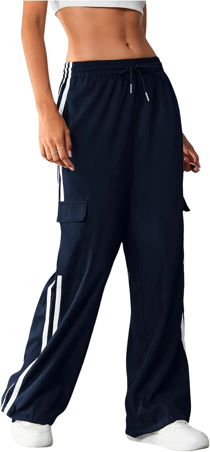 SOLY HUX Women's Cargo Sweatpants Wide Leg Baggy Parachute Pants Y2K High Waisted Track Pants Streetwear