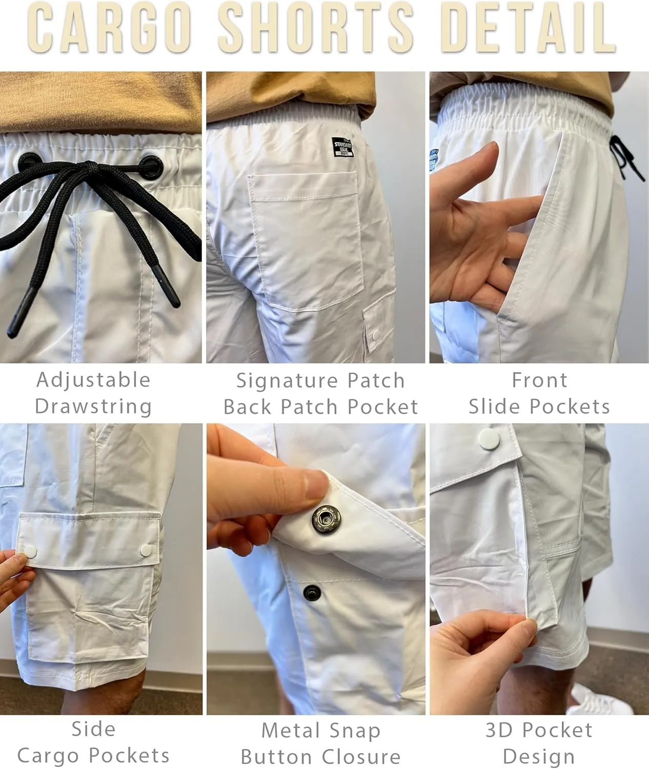 Southpole Men's Quick Dry Water Resistant Cargo Shorts, Inseam 9", Slim Fit, Lightweight