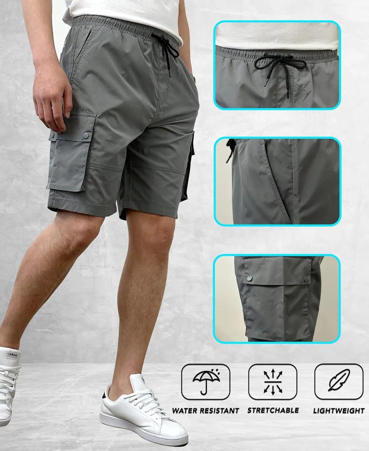 Southpole Men's Quick Dry Water Resistant Cargo Shorts, Inseam 9", Slim Fit, Lightweight