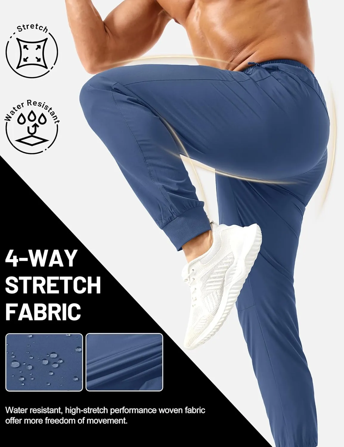 TACVASEN Men's Lightweight Athletic Joggers with Zipper Pockets Quick Dry Track Pants for Men Gym Sweatpants Workout Golf
