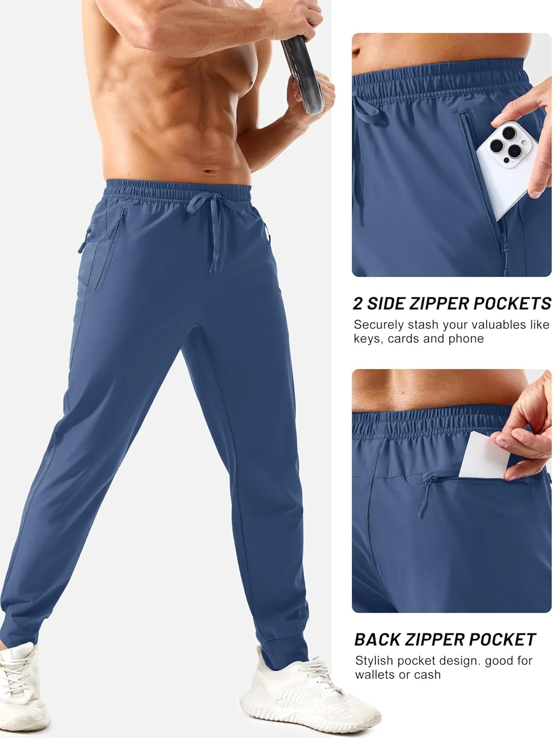 TACVASEN Men's Lightweight Athletic Joggers with Zipper Pockets Quick Dry Track Pants for Men Gym Sweatpants Workout Golf