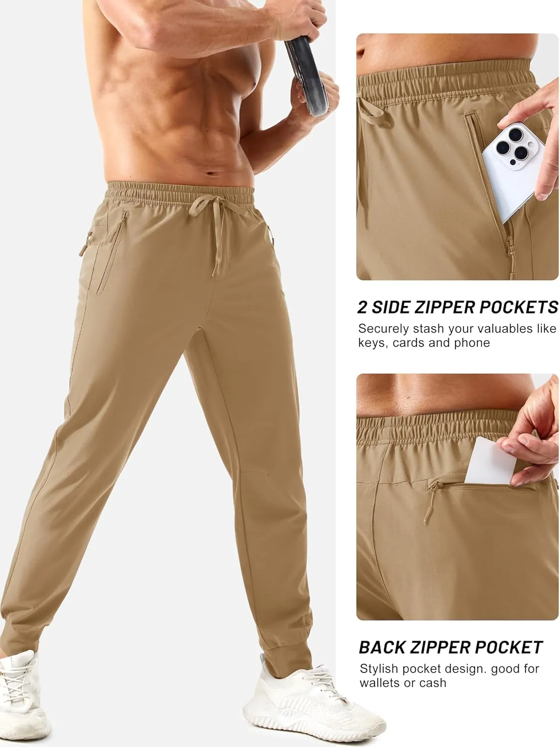 TACVASEN Men's Lightweight Athletic Joggers with Zipper Pockets Quick Dry Track Pants for Men Gym Sweatpants Workout Golf
