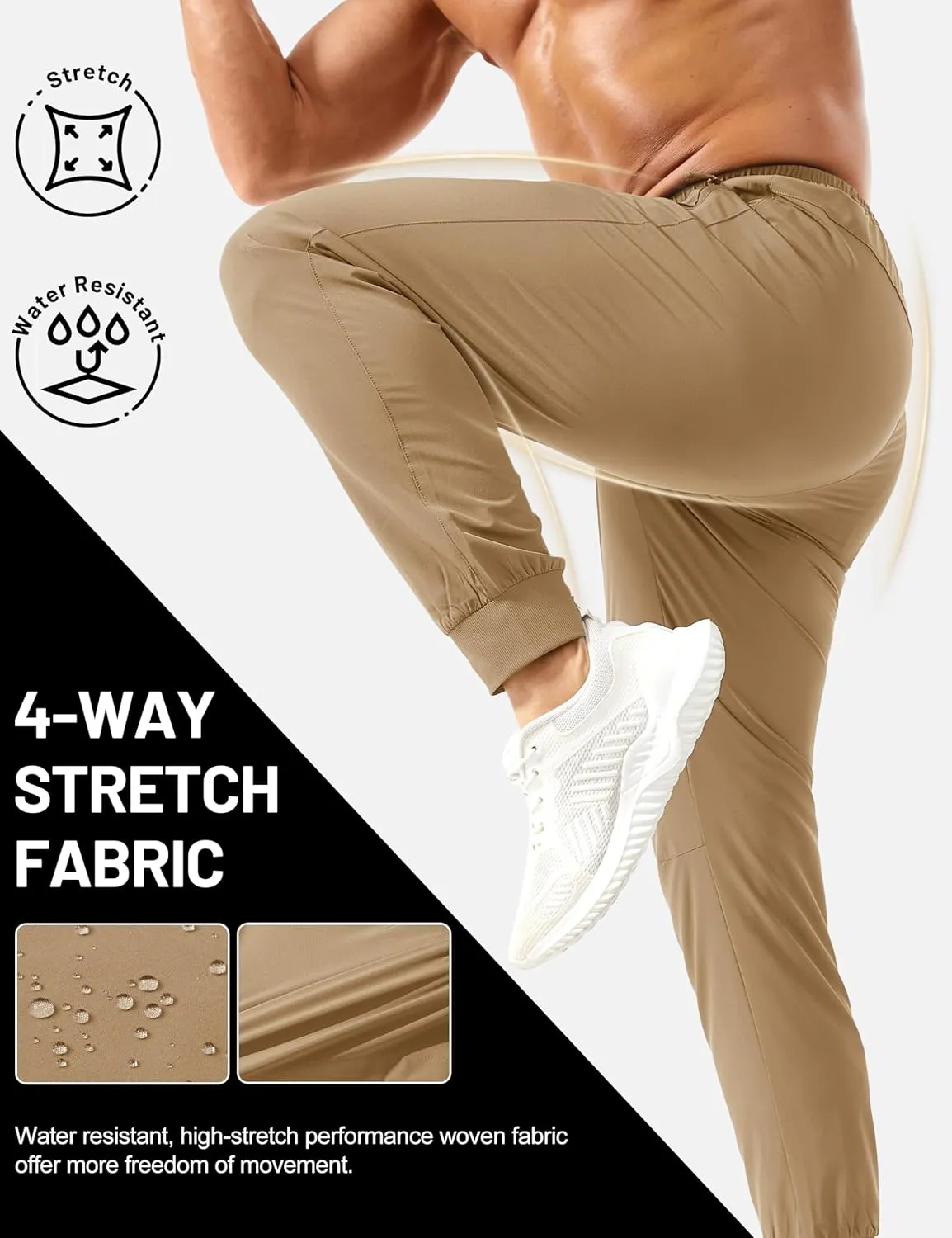 TACVASEN Men's Lightweight Athletic Joggers with Zipper Pockets Quick Dry Track Pants for Men Gym Sweatpants Workout Golf