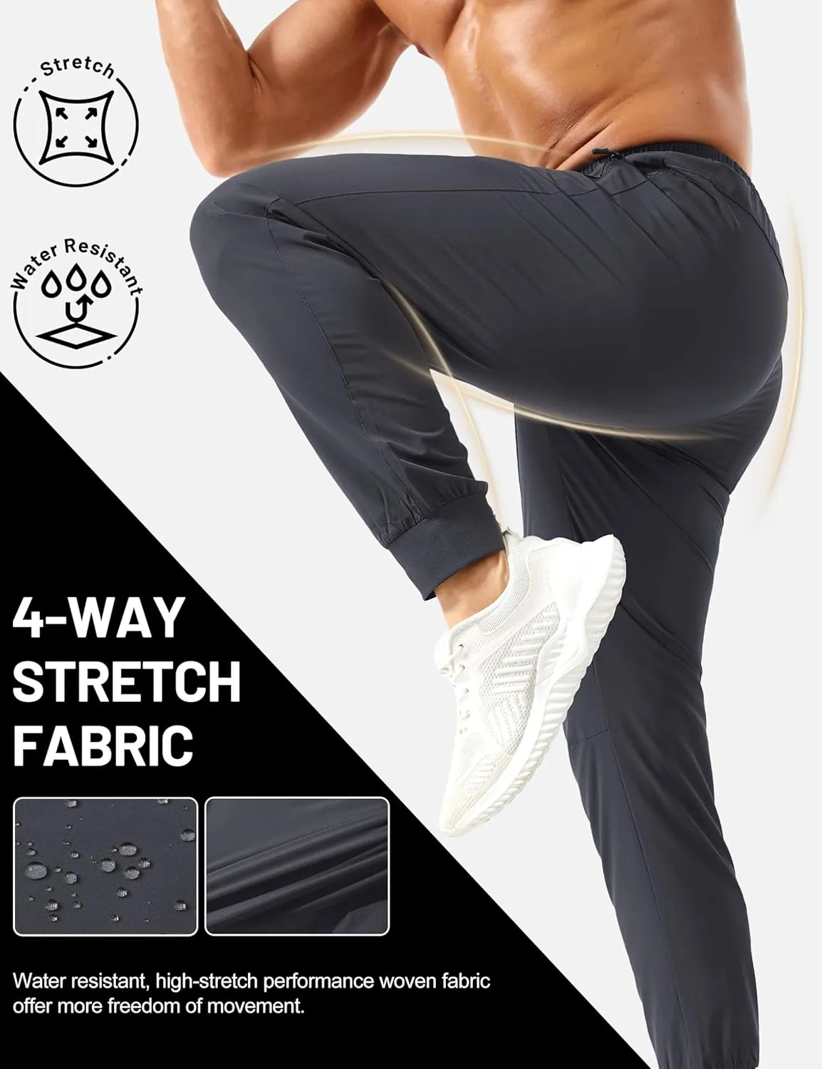 TACVASEN Men's Lightweight Athletic Joggers with Zipper Pockets Quick Dry Track Pants for Men Gym Sweatpants Workout Golf