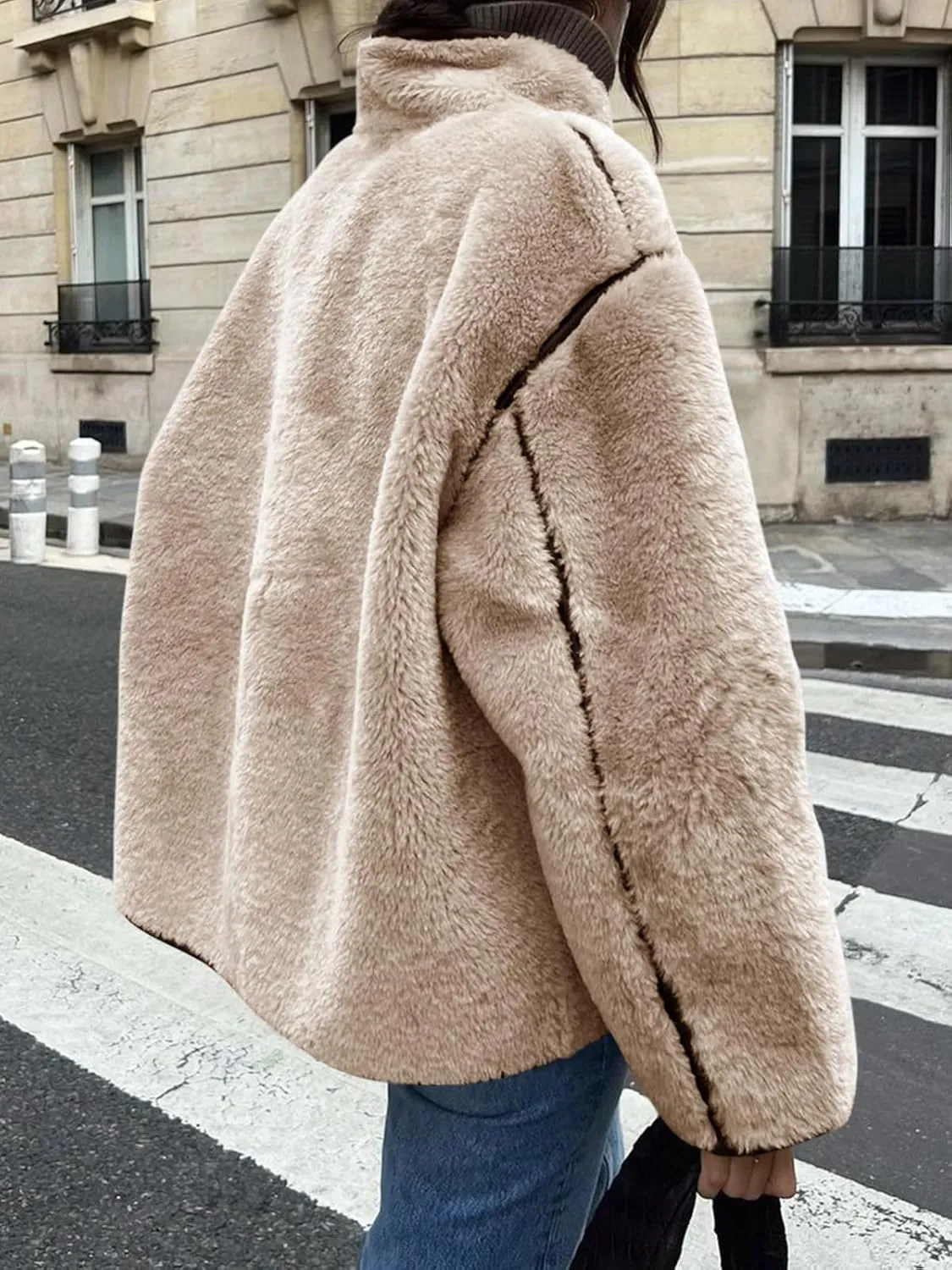 Tankaneo Womens Faux Fur Jackets Warm Winter Casual Button Down Stand Collar Long Sleeve Shaggy Outwear Coats