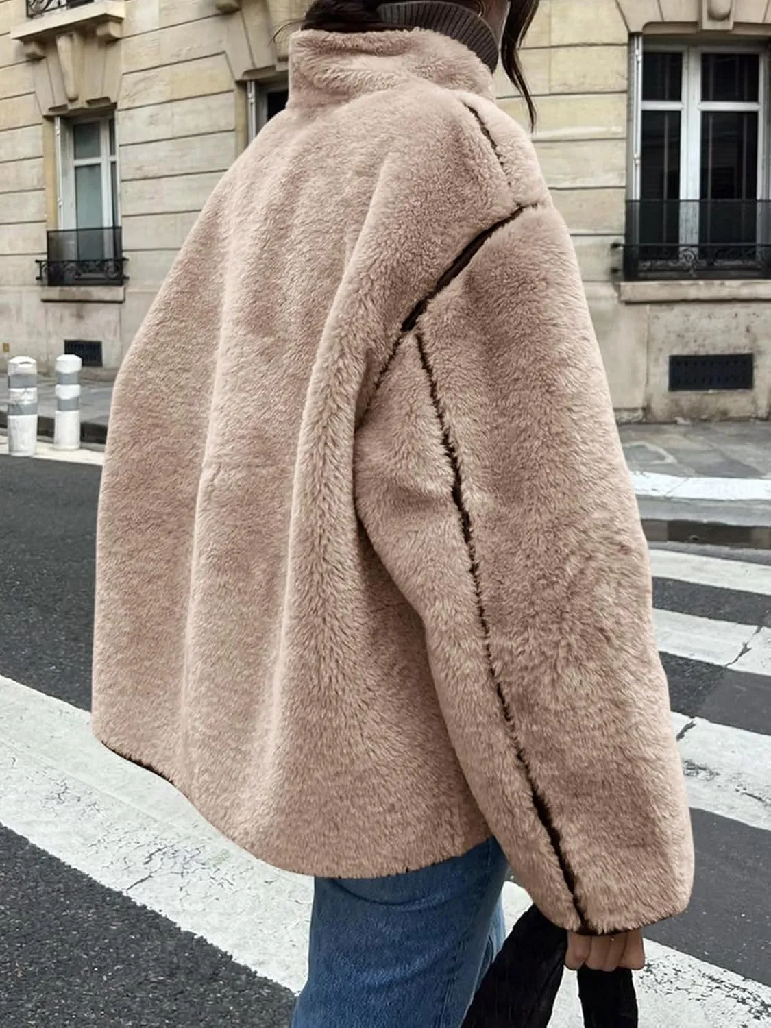Tankaneo Womens Faux Fur Jackets Warm Winter Casual Button Down Stand Collar Long Sleeve Shaggy Outwear Coats