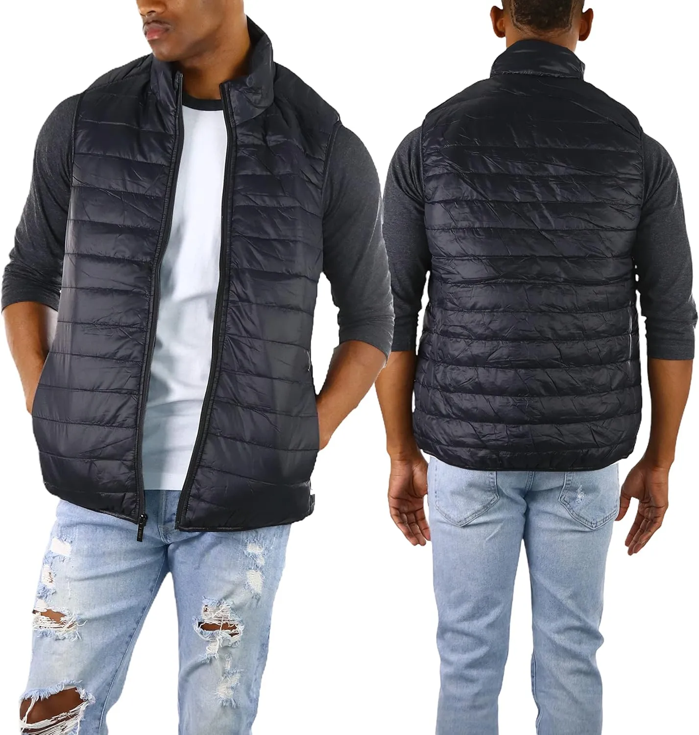 ToBeInStyle Men's Lightweight Layering Insulating Zip Up Puffer Vest