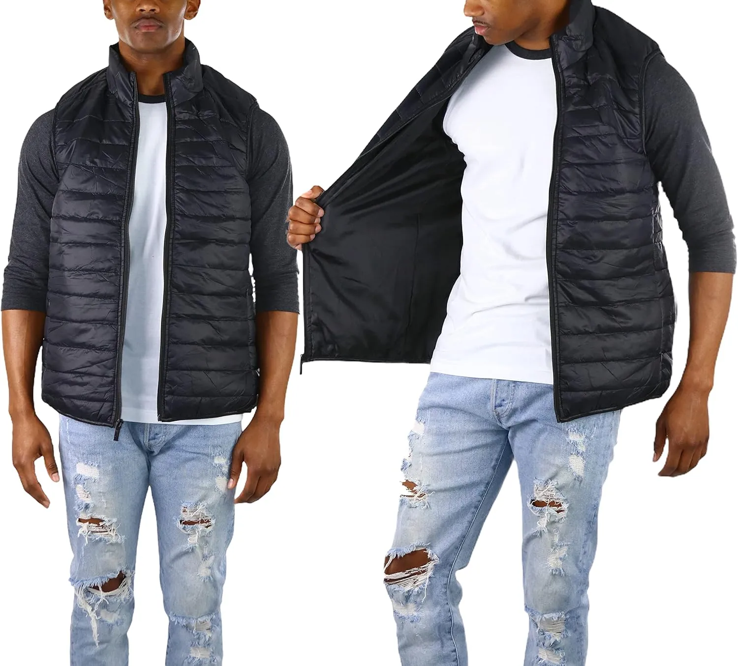 ToBeInStyle Men's Lightweight Layering Insulating Zip Up Puffer Vest