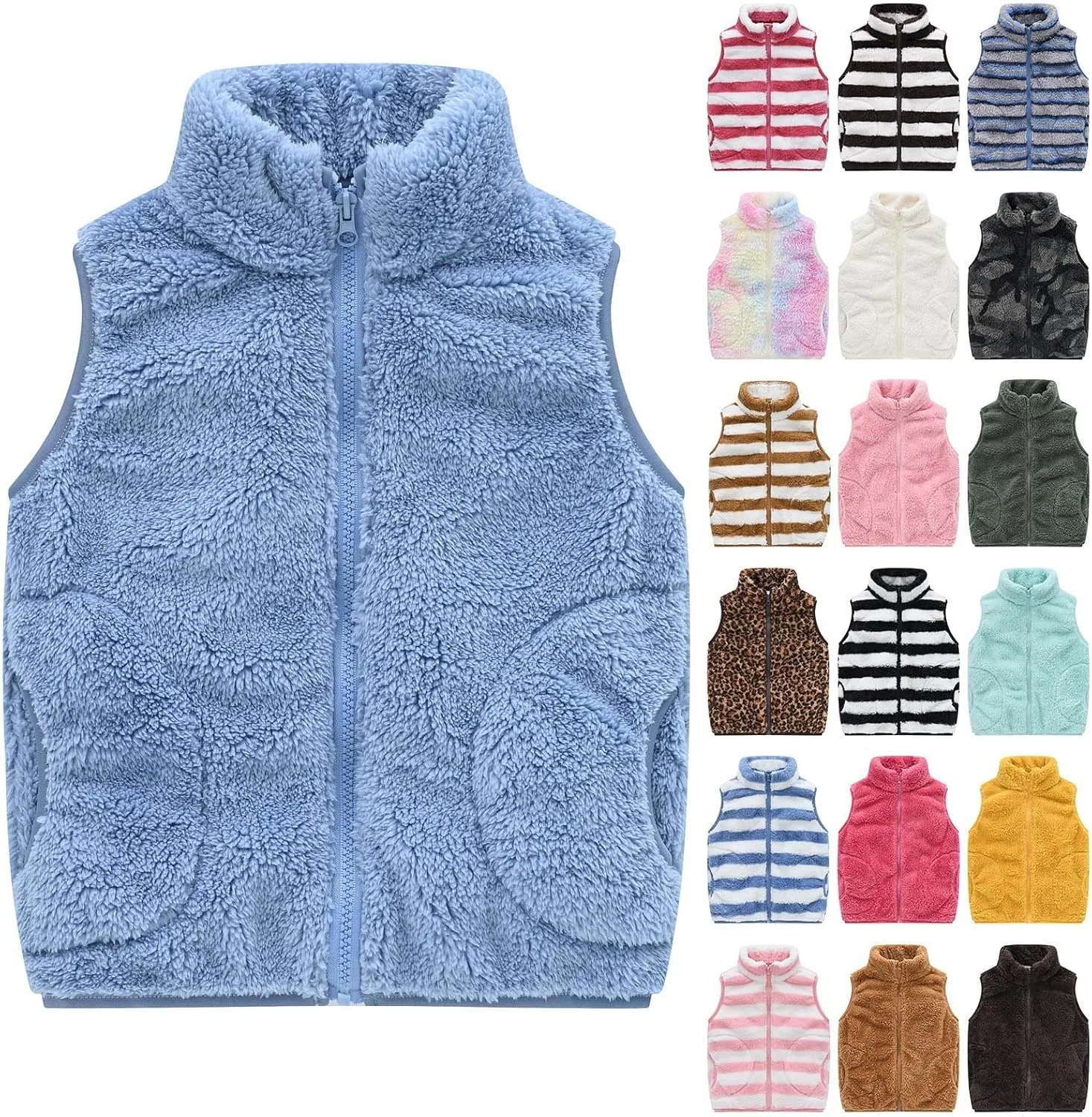 Toddler Baby Boy Girl Fleece Vest Fuzzy Sherpa Sleeveless Waistcoat Fall Winter Faux Fur Jacket Vest with Pockets
