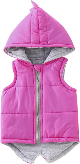 Toddler Baby Boys Girls 3D Dinosaur Puffer Vest Cotton Lined Sleeveless Hooded Jacket Solid Kids Fall Winter Outwear