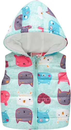 Toddler Boys Girls Hooded Puffer Vest Padded Warm Winter Jacket Kids Floral Print Sleeveless Windproof Zip up Coat