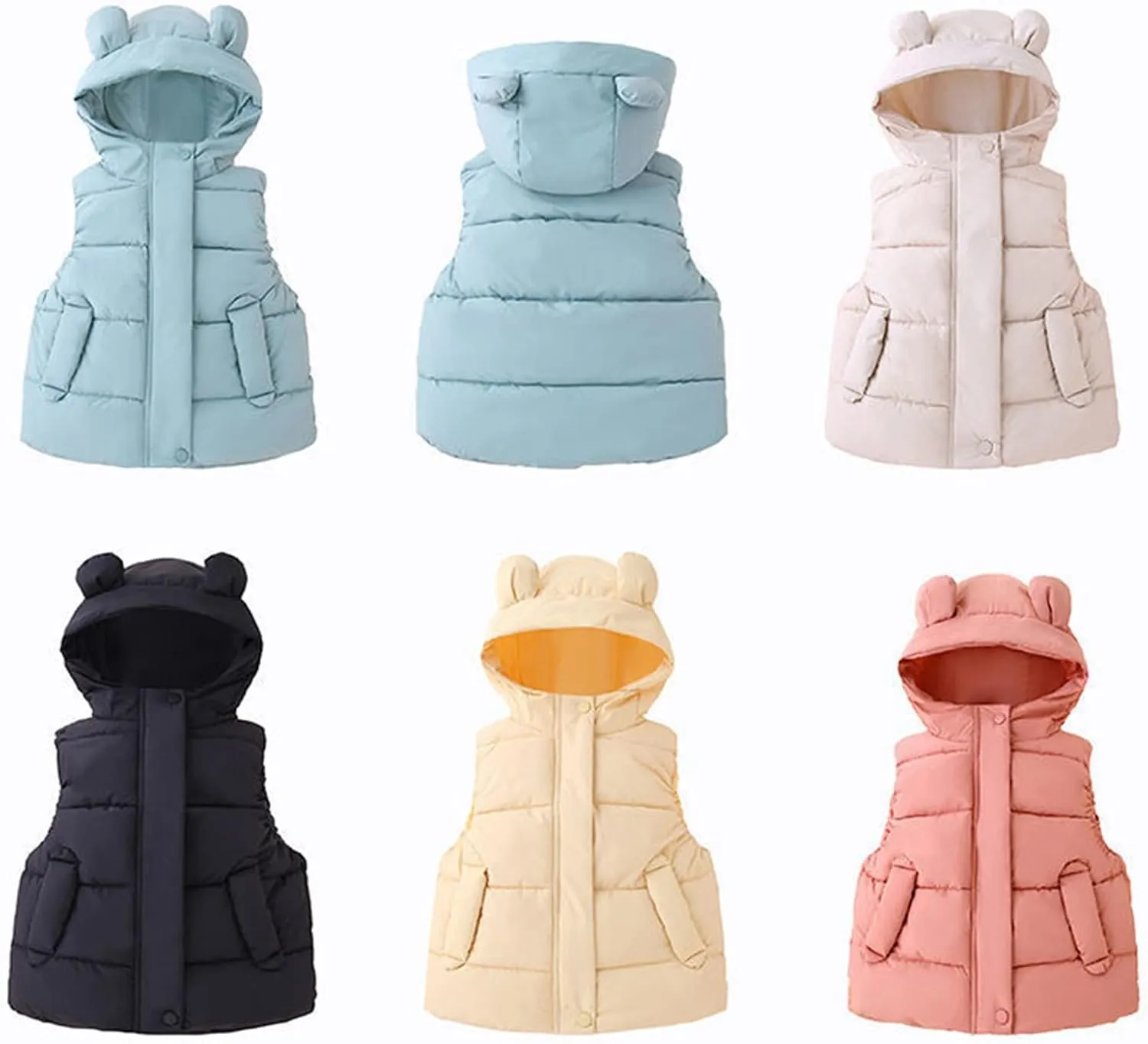 Toddler Boys Girls Light Puffer Vest Coat Bear Ears Hooded Sleeveless Zip Up Outwear Baby Winter Warm Down Jacket