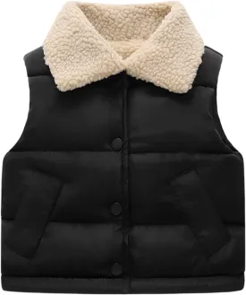 Toddler Boys Girls Puffer Vest Fuzzy Fleece Sleeveless Winter Coat Sherpa Lined Quilted Bubble Vest Down Waistcoat
