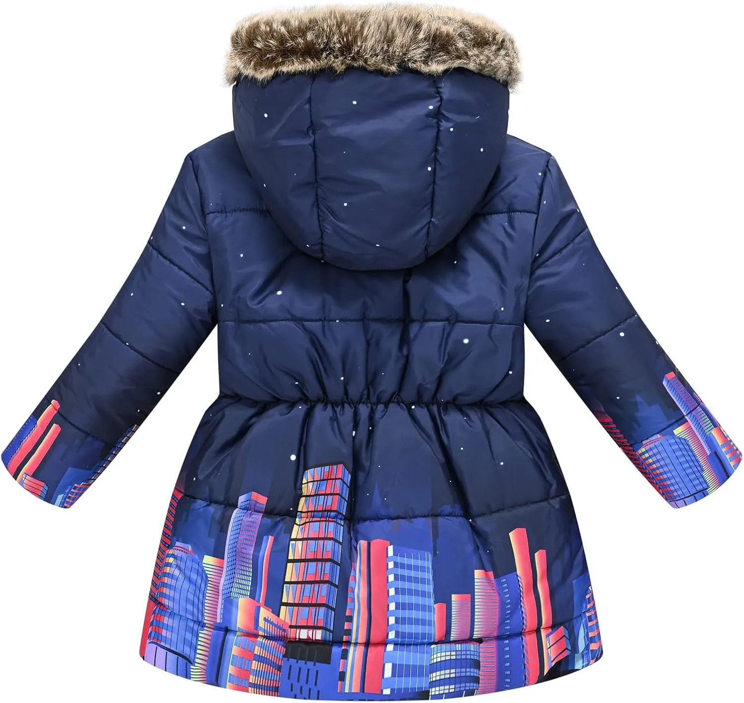 Toddler Girls' Winter Coat Insulated Long Parka Hooded Puffer Jacket with Faux Fur Collar Kids Fleece Lined Down Coat