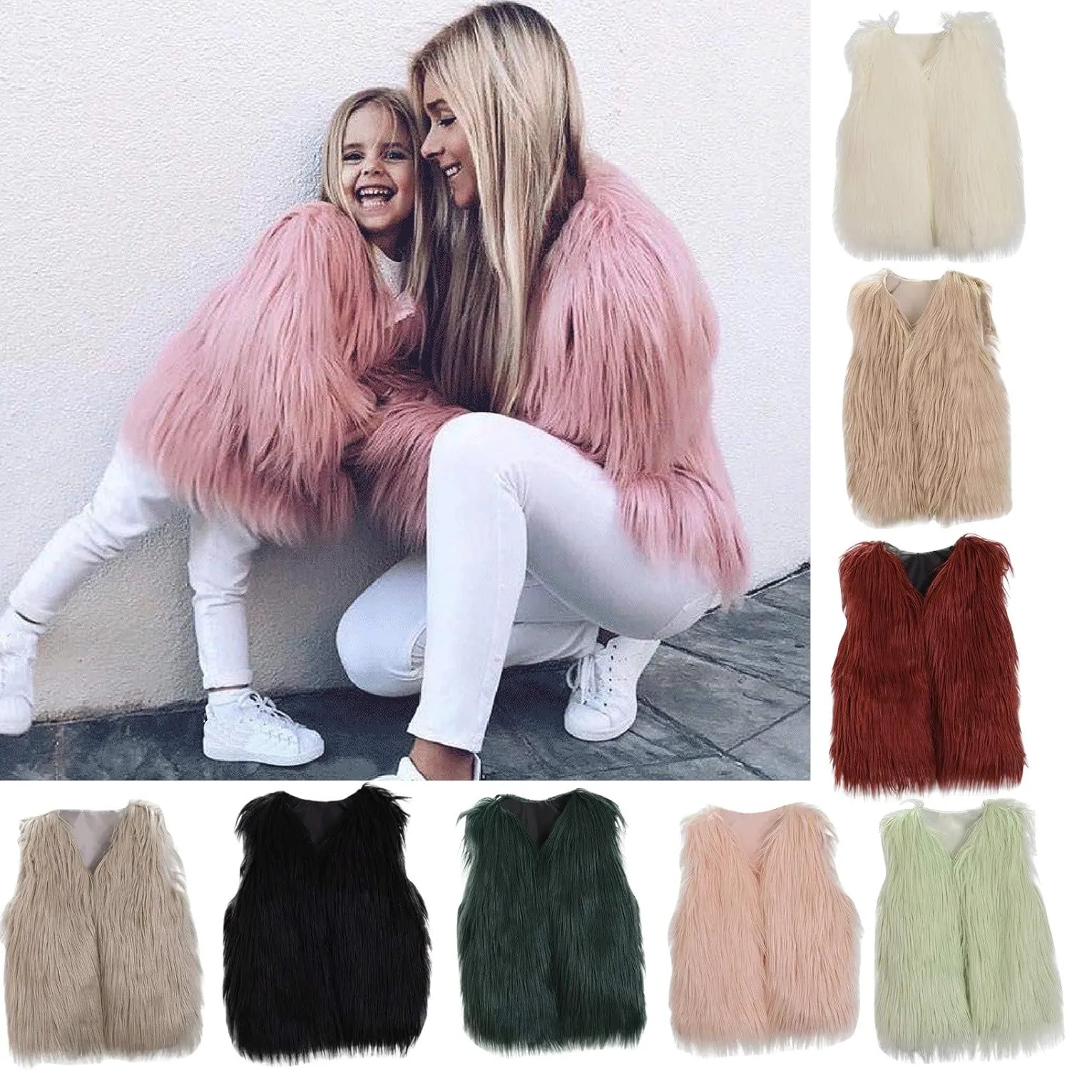 Toddler Kids Girls Faux Fur Coat Vest Spring Winter Warm Thick Waistcoat Christmas Jacket Puffer Quilted Vest Coat