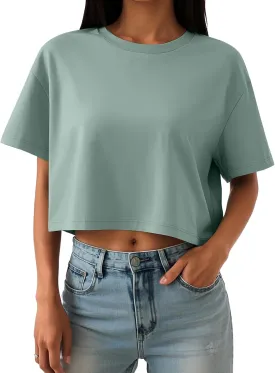 Trendy Queen Womens Crop Tops Oversized Workout Tshirts Short Sleeve Tees Summer Spring 2025 Casual Trendy Fashion Clothes
