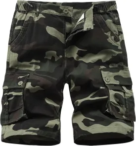Vcansion Men's Cargo Shorts Casual Cotton Multi-Pockets Elastic Waist Camo Shorts