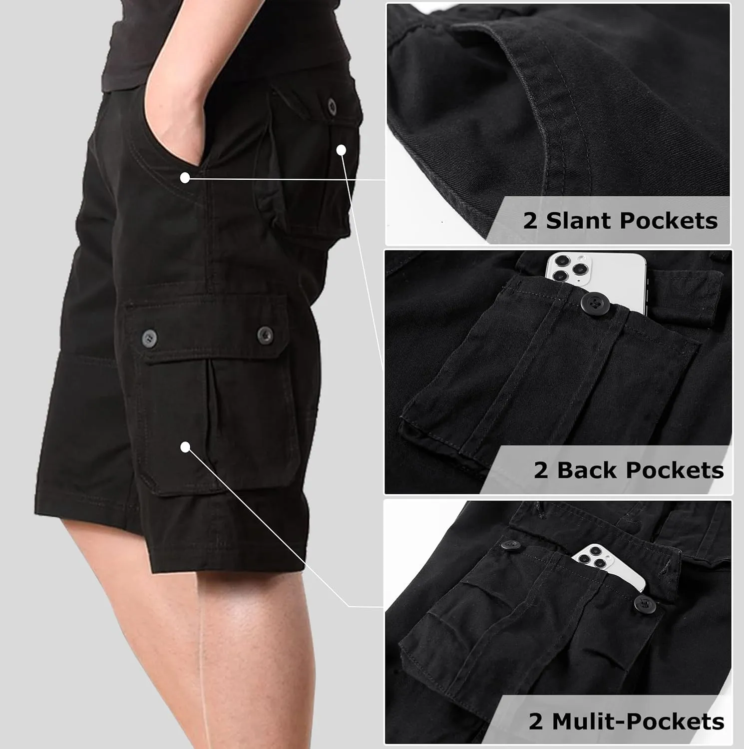 Vcansion Men's Cargo Shorts Casual Cotton Multi-Pockets Elastic Waist Camo Shorts
