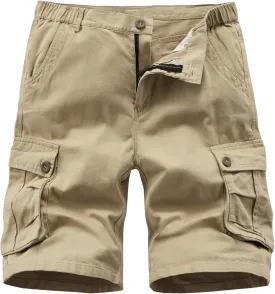 Vcansion Men's Cargo Shorts Casual Cotton Multi-Pockets Elastic Waist Camo Shorts