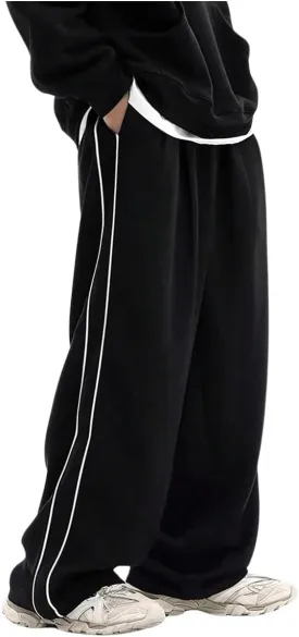 Verdusa Men's Striped Track Pants Elastic Waist Baggy Parachute Pants Sweatpants