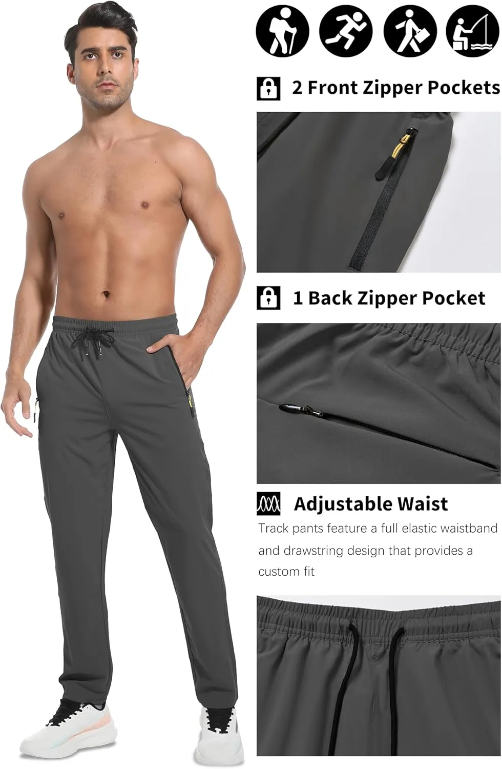 WENRONSTA Men's Lightweight Hiking Pants Quick Dry Water Resistant Breathable Athletic Running Jogger Track Active Sweatpants