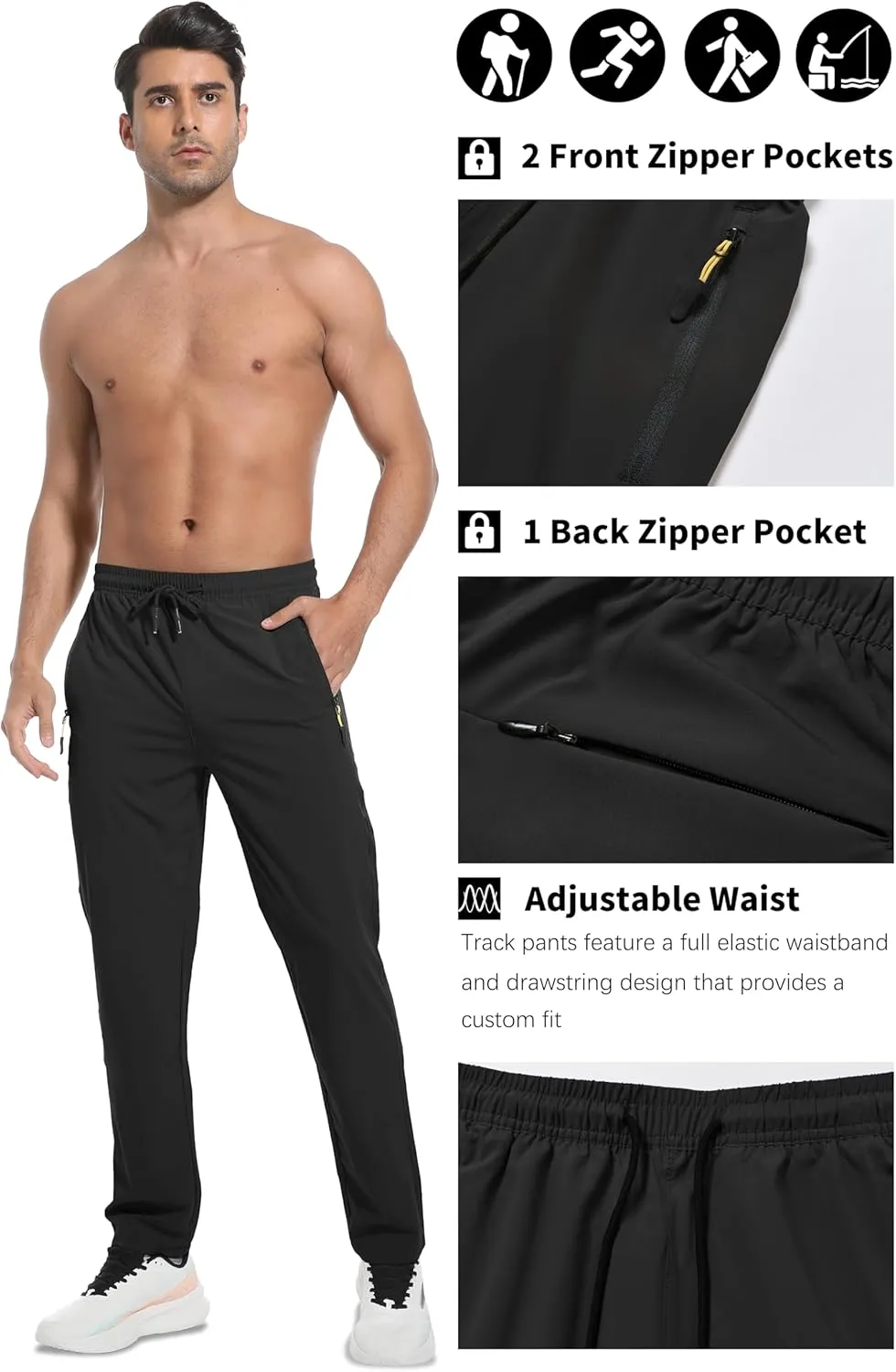 WENRONSTA Men's Lightweight Hiking Pants Quick Dry Water Resistant Breathable Athletic Running Jogger Track Active Sweatpants