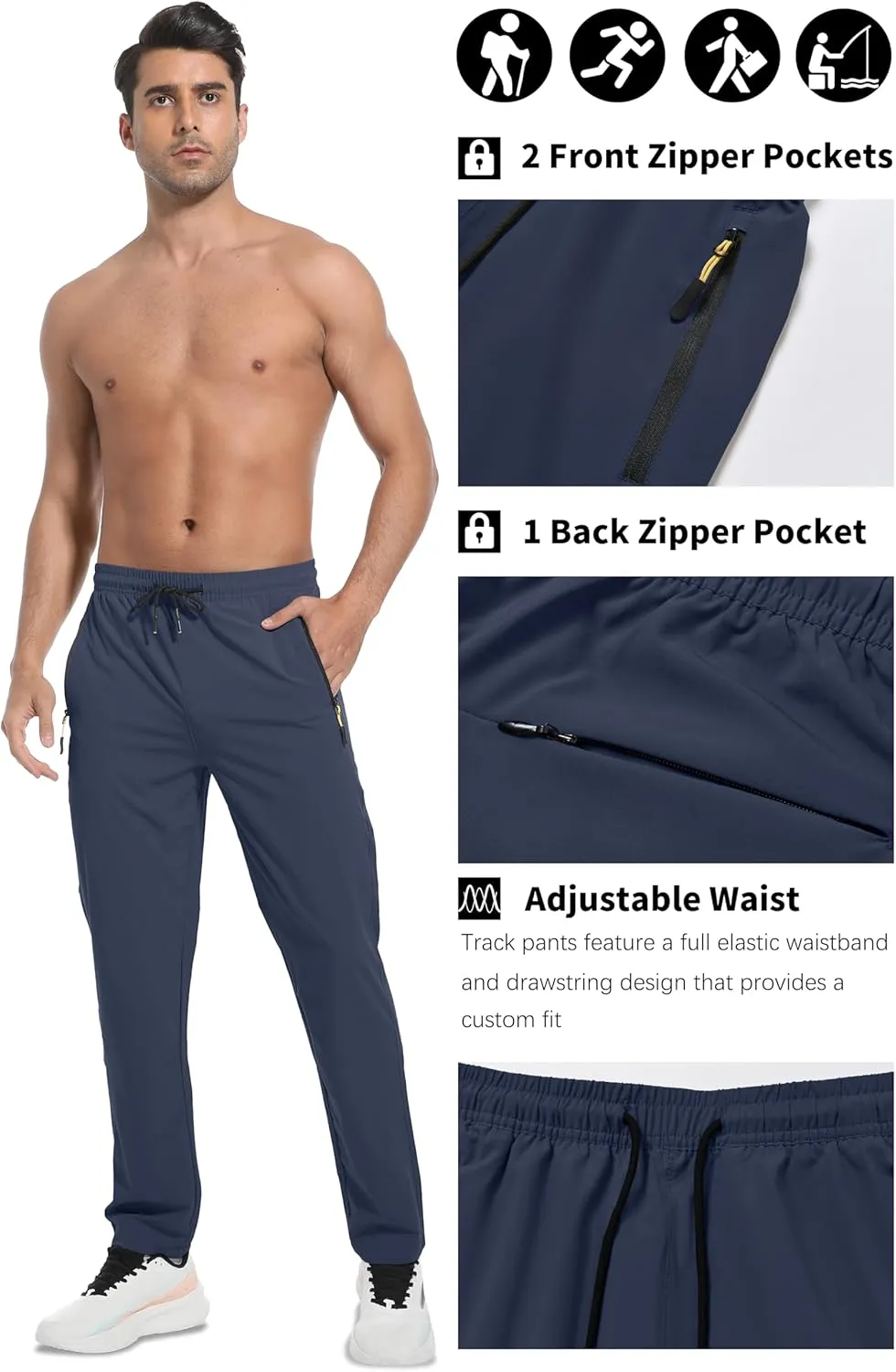 WENRONSTA Men's Lightweight Hiking Pants Quick Dry Water Resistant Breathable Athletic Running Jogger Track Active Sweatpants