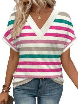 WIHOLL Womens Summer Tops Short Dolman Sleeve Shirts 2025 Fashion V Neck Outfits Clothes