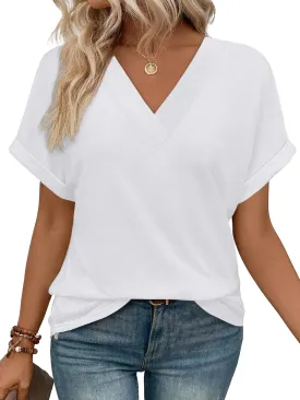 WIHOLL Womens Summer Tops Short Dolman Sleeve Shirts 2025 Fashion V Neck Outfits Clothes