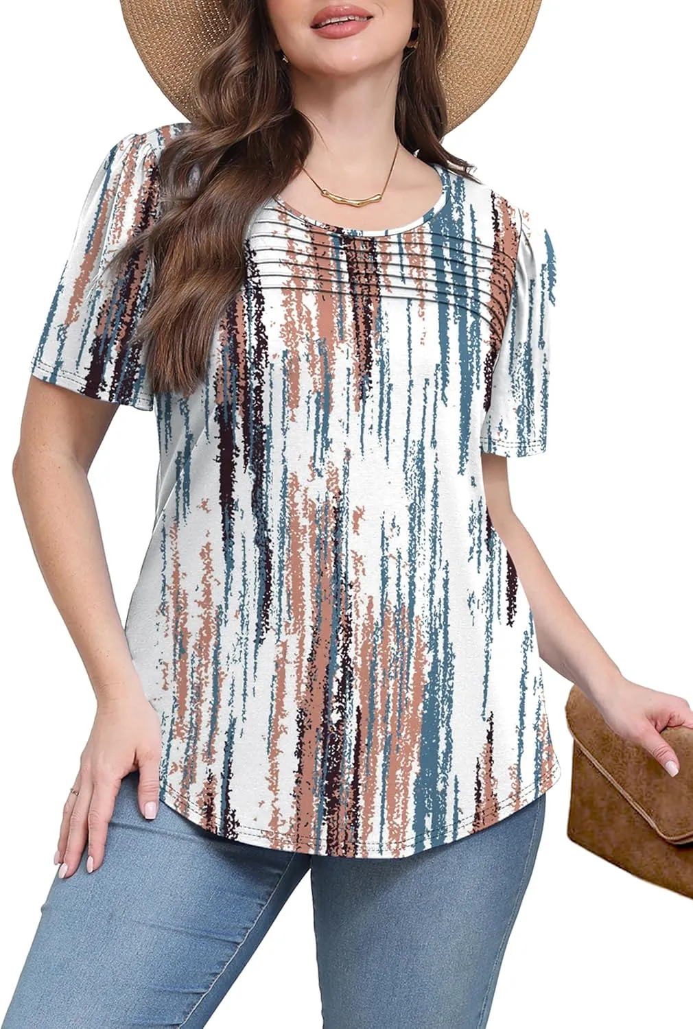 WIHOLL Womens Summer Tops Short Puff Sleeve Shirts 2025 Pleated Neck Outfits Clothing Blouses