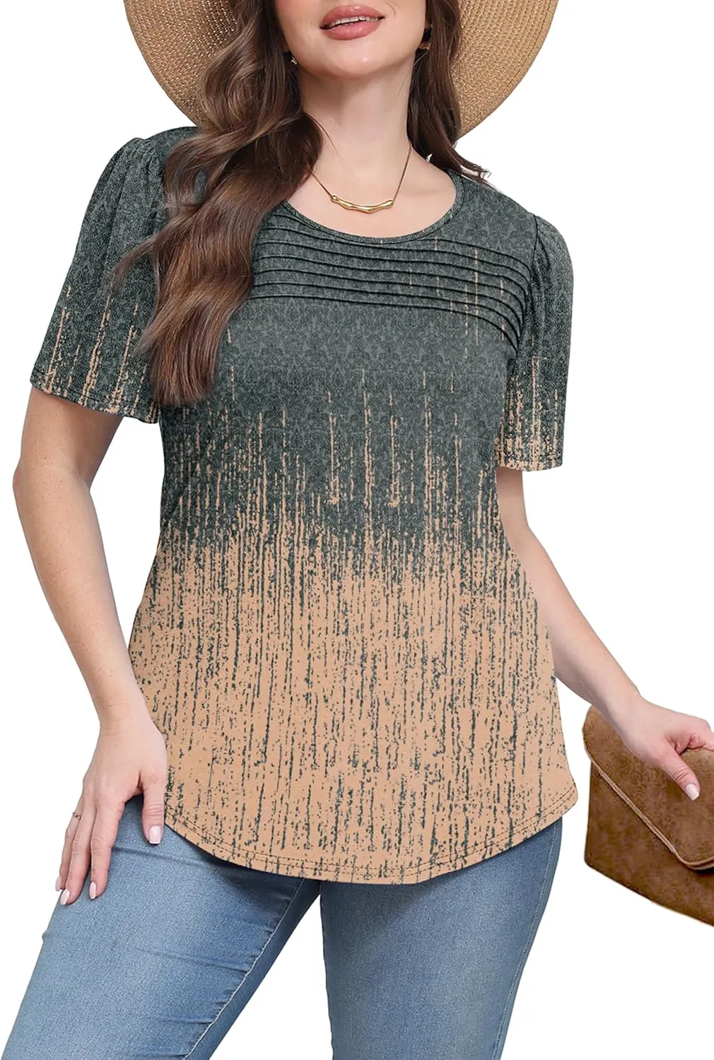 WIHOLL Womens Summer Tops Short Puff Sleeve Shirts 2025 Pleated Neck Outfits Clothing Blouses