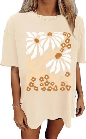 Wildflowers Shirt for Women Oversized Boho Wildflowers Tshirt Vintage Floral Graphic Tees Summer Flower Tops