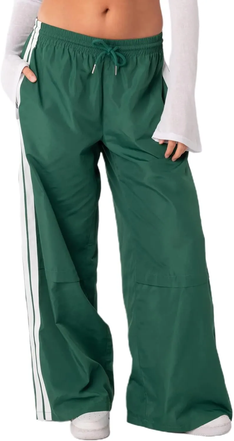 Women Side Striped Track Pants Y2k Drawstring Waist Wide Leg Cargo Sweatpants Casual Loose Jogger Lounge Pants