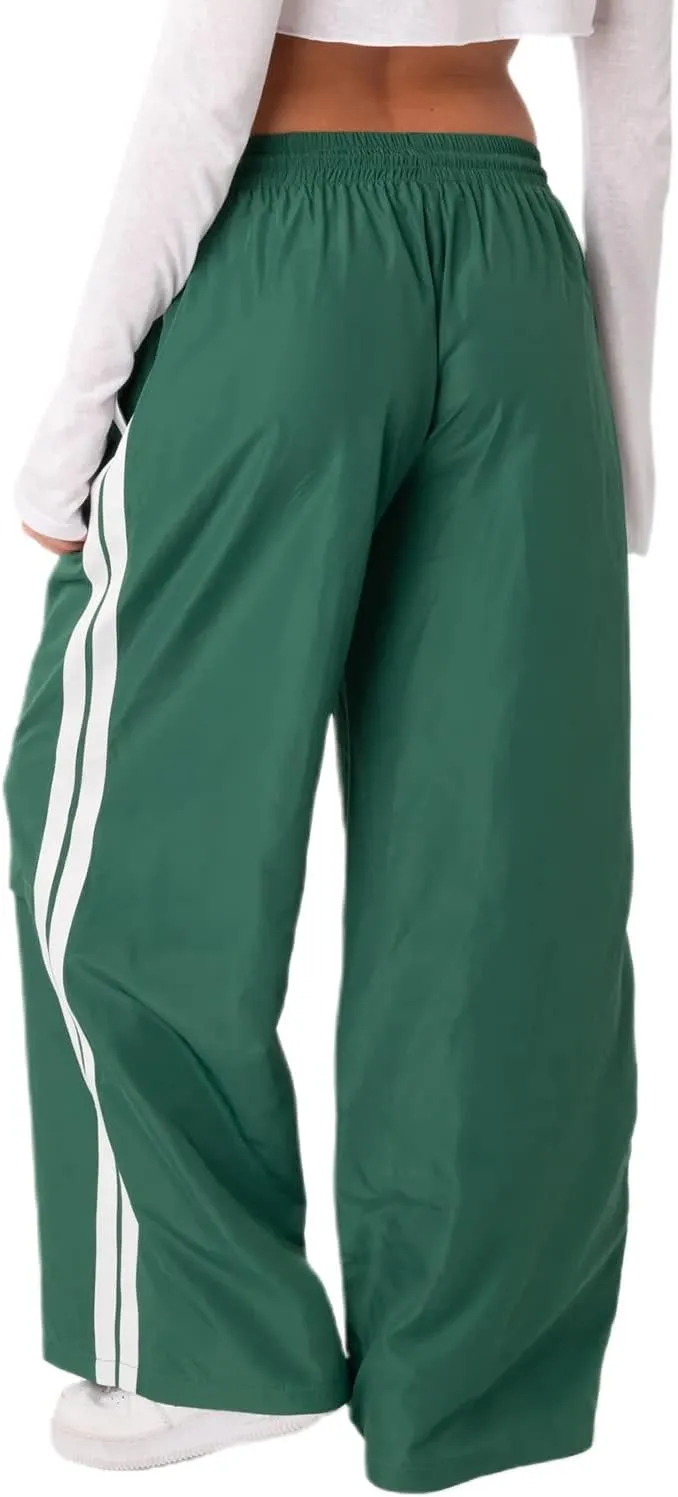 Women Side Striped Track Pants Y2k Drawstring Waist Wide Leg Cargo Sweatpants Casual Loose Jogger Lounge Pants