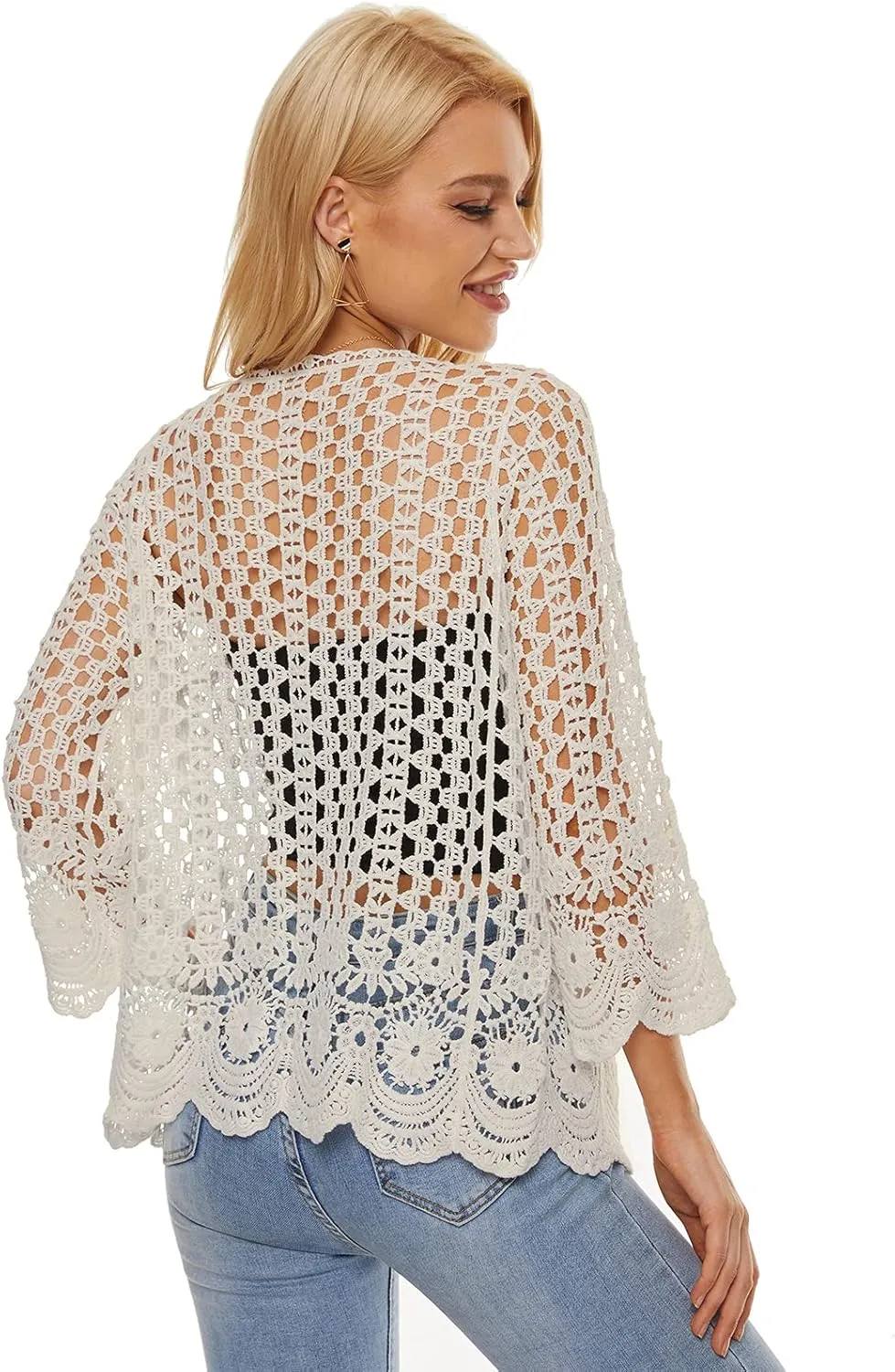 Womens Boho Open Front Cardigan Long Sleeve Loose Knit Lightweight Sweaters