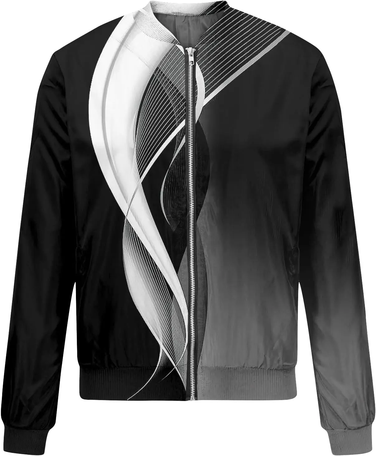 Women'S Bomber Jackets Lightweight Floral Printing Zip Up Long Sleeve Jacket With Pocket Fall Stand Collar Coat