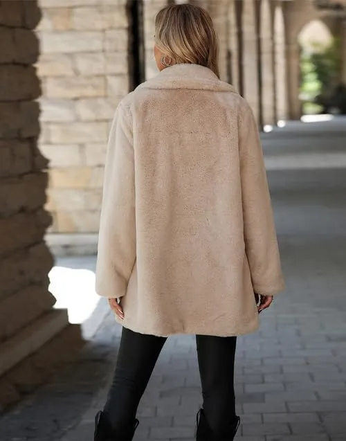 Women's Faux Fur Long Coat Button Down Lapel Fleece Sherpa Jacket