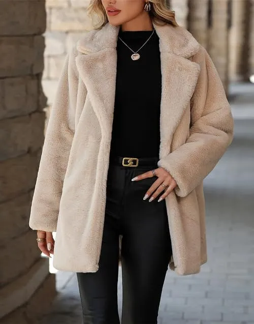 Women's Faux Fur Long Coat Button Down Lapel Fleece Sherpa Jacket