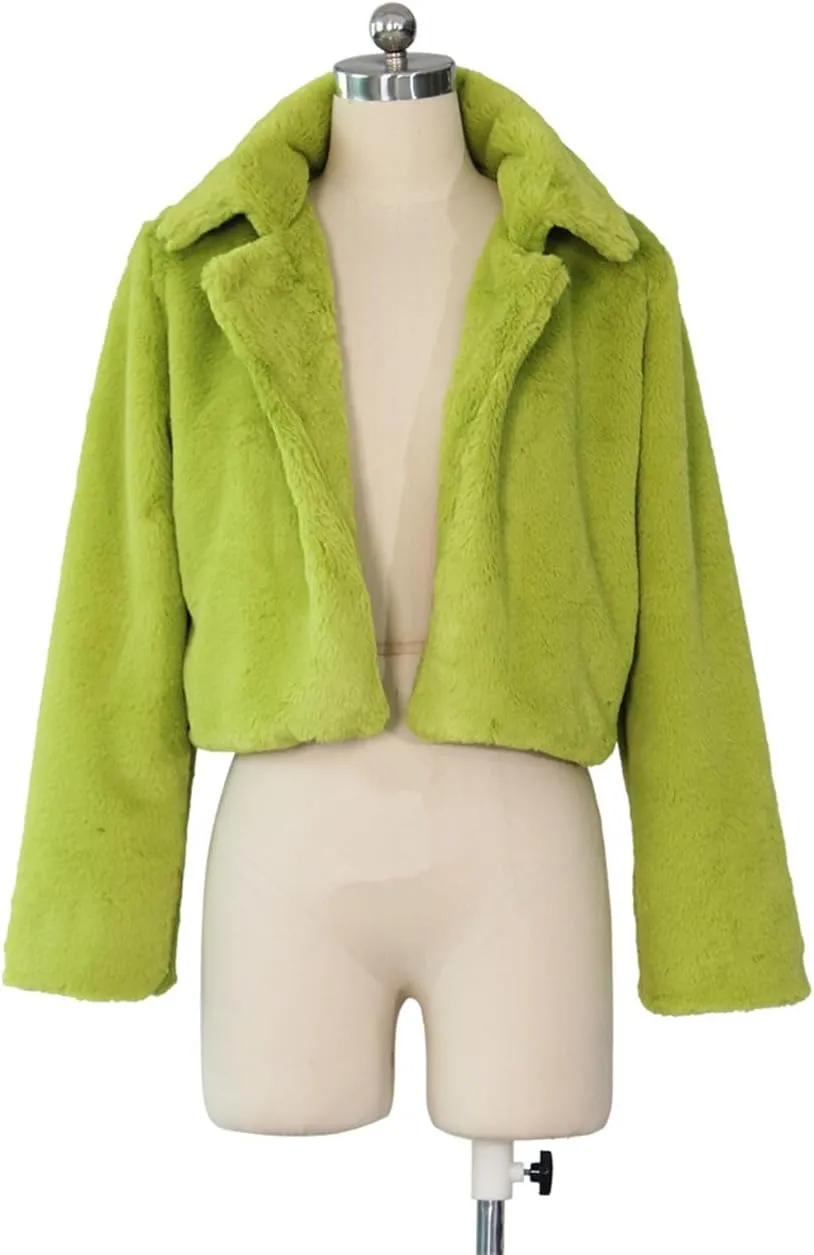 Women's Fluffy Faux Fur Outerwear Lapel Open Front Cropped Coats