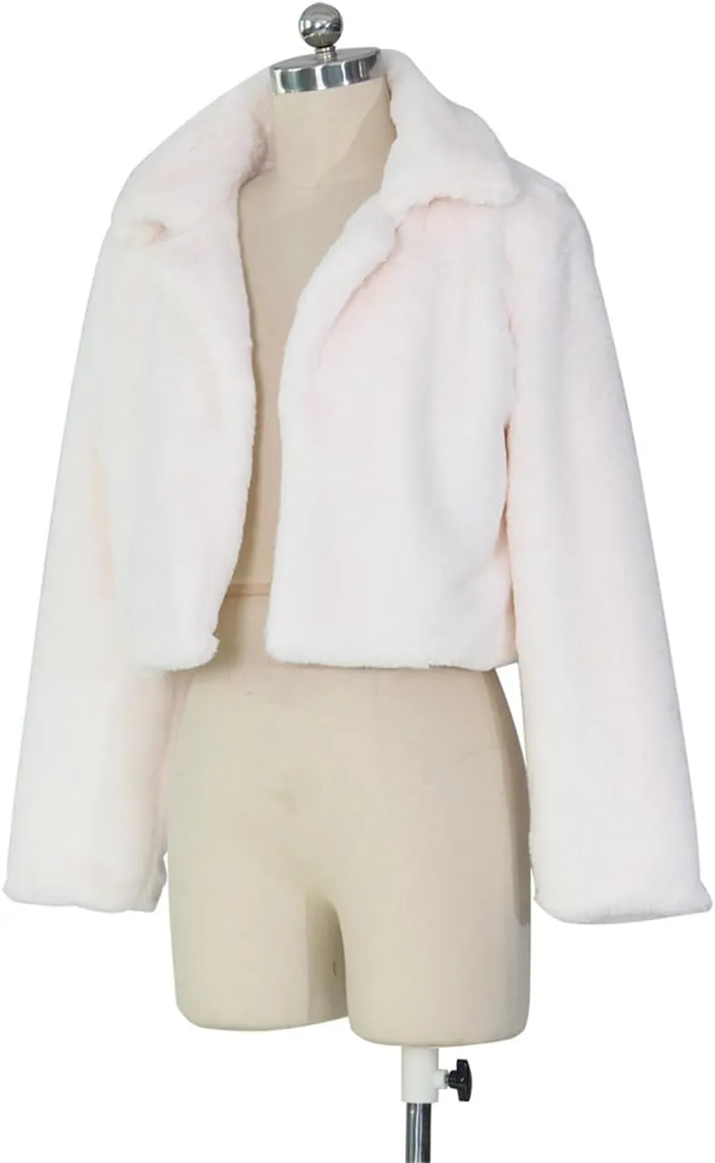 Women's Fluffy Faux Fur Outerwear Lapel Open Front Cropped Coats