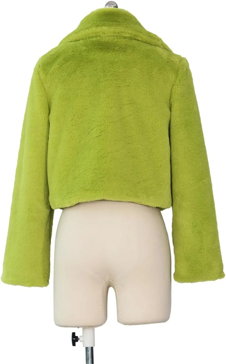 Women's Fluffy Faux Fur Outerwear Lapel Open Front Cropped Coats