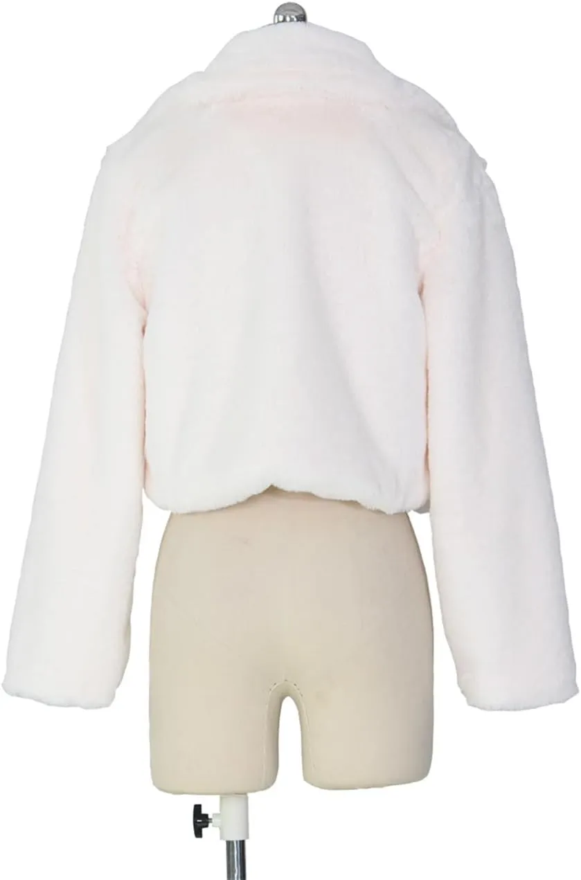 Women's Fluffy Faux Fur Outerwear Lapel Open Front Cropped Coats