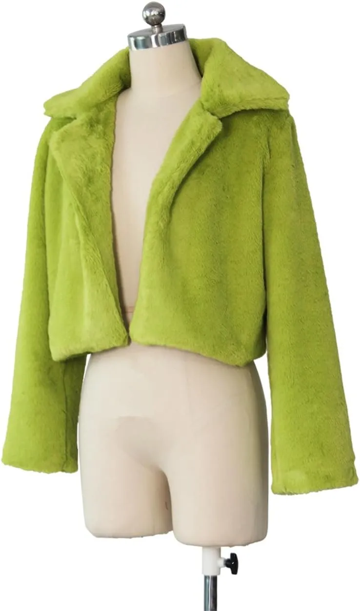 Women's Fluffy Faux Fur Outerwear Lapel Open Front Cropped Coats