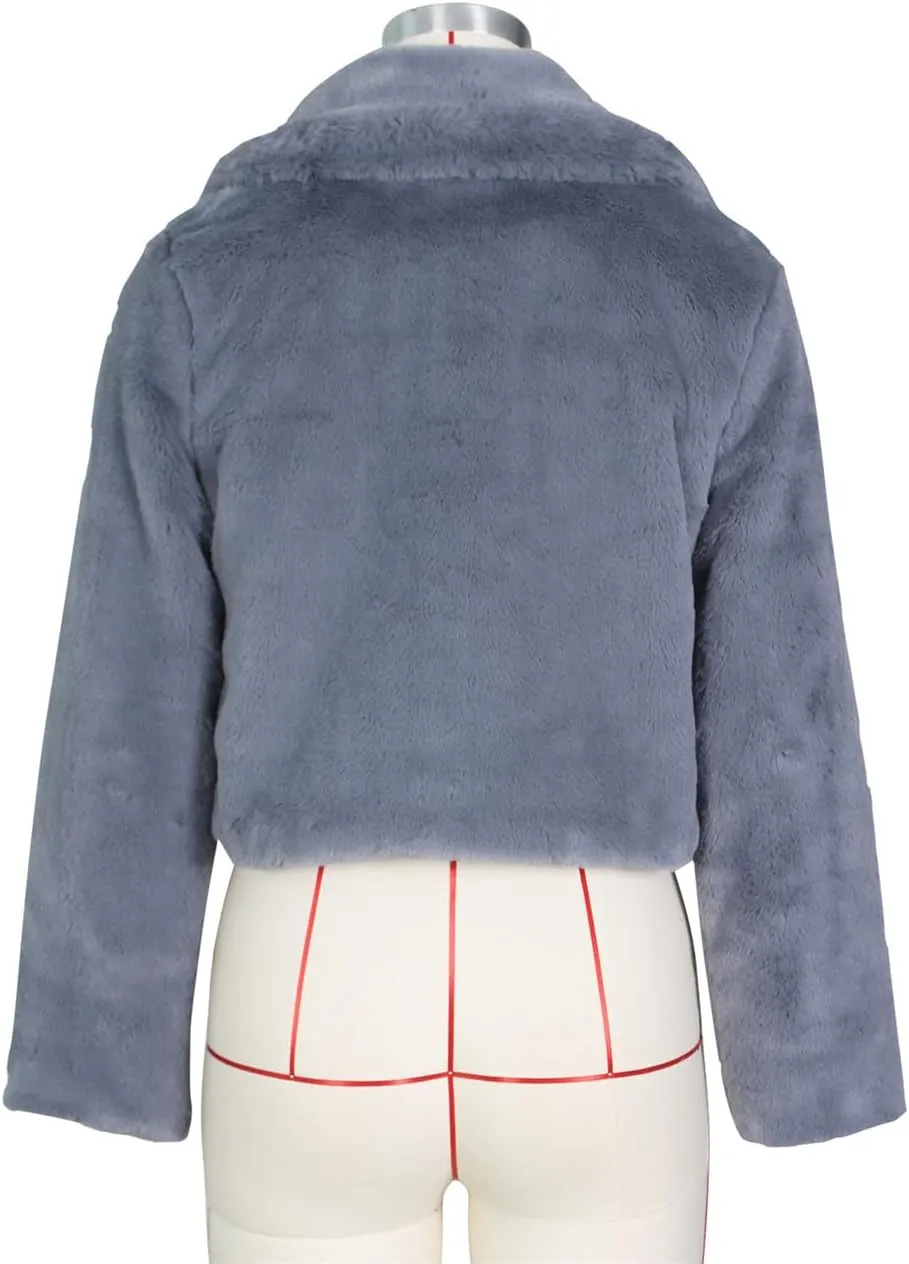 Women's Fluffy Faux Fur Outerwear Lapel Open Front Cropped Coats