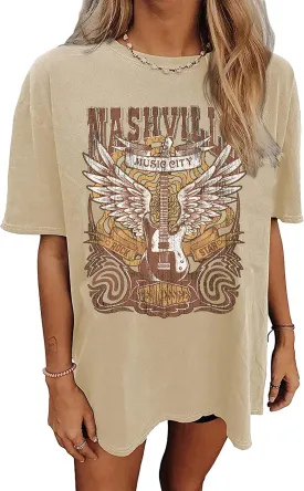 Women's Oversized Shirts Western Cowboy Shirts Vintage Graphic Tops Nashville Music Tees Retro Steer Skull Shirt