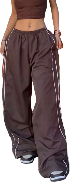 Womens Parachute Pants Y2k Baggy Wide Leg Track Pants Elastic Waist Jogger Sweatpants Hiking Pants Trousers 
