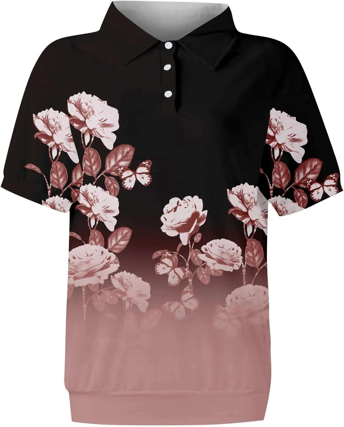 Womens Short Sleeve Tops Spring Button Down Polo Neck Shirts Lightweight Blouses Floral Print Outfits